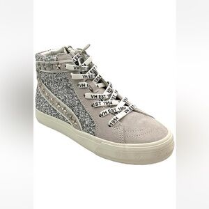 Vintage Havanas glitter studded side zip high top sneakers distressed size 8 EUC